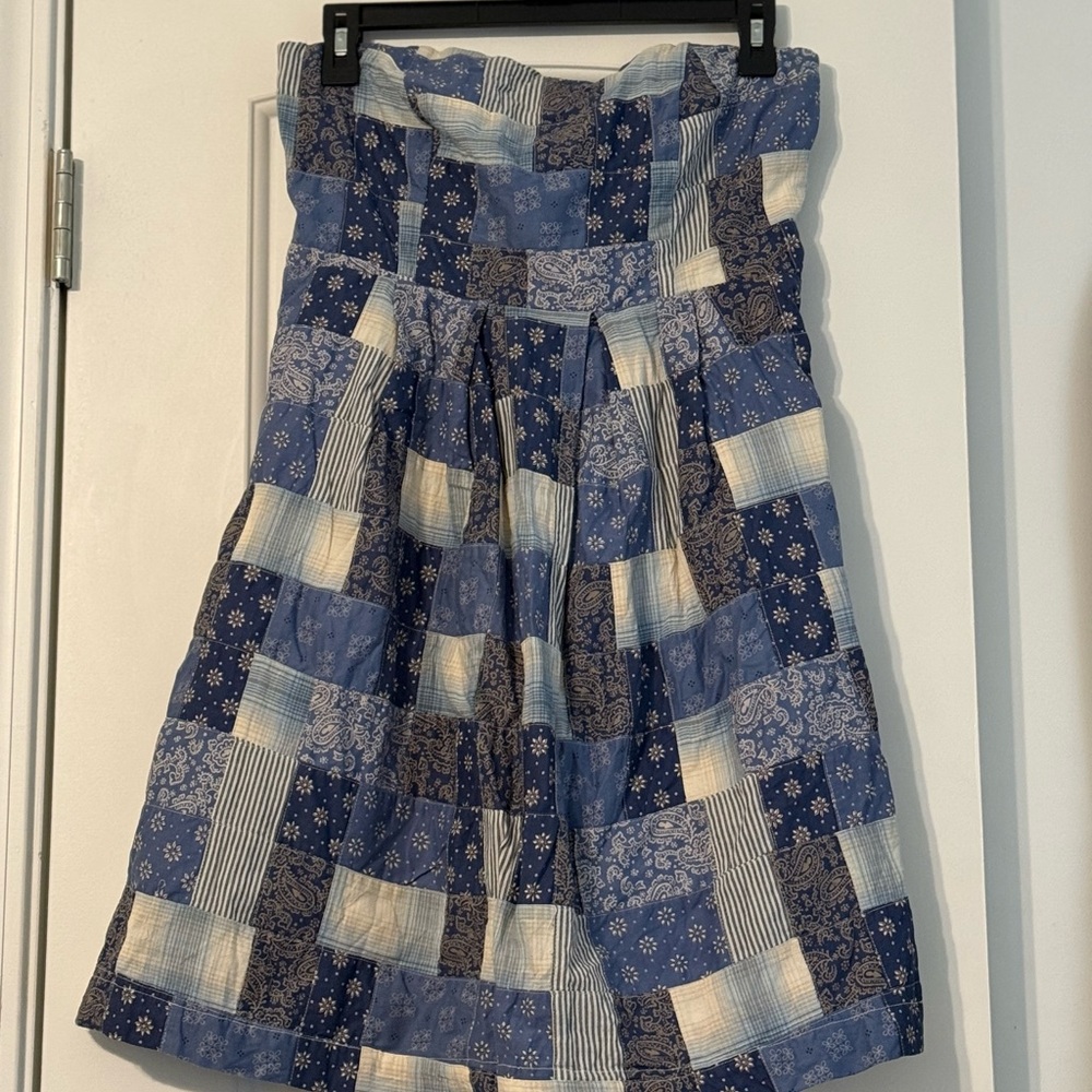 Tommy Hilfiger Blue and Cream Patchwork Strapless Dress
